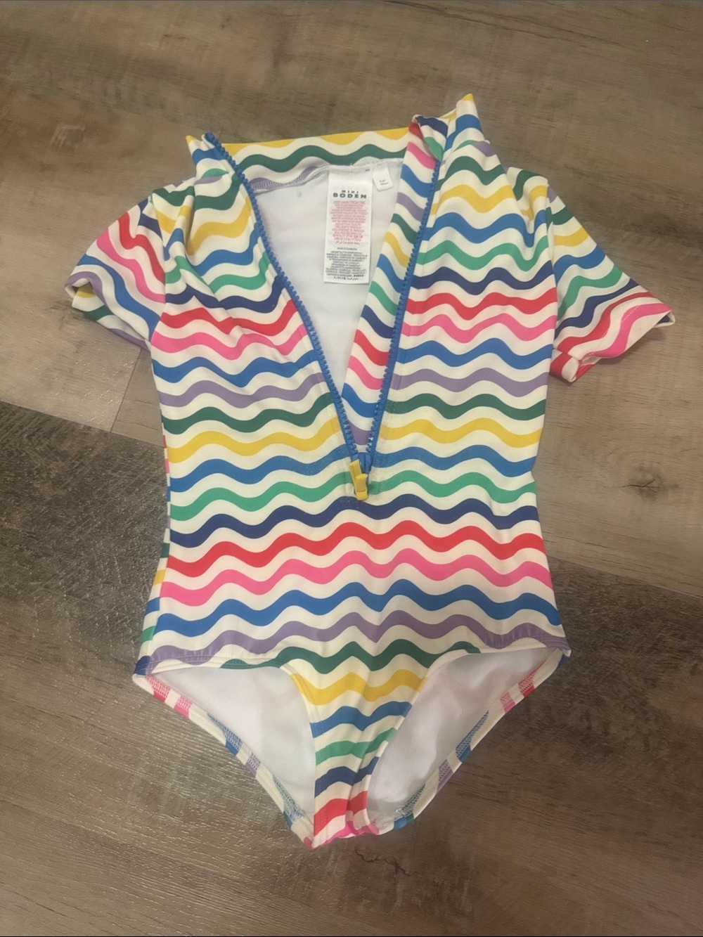 Mini Bode Girls Rainbow Wavy Stripe Zip-Front Swimsuit